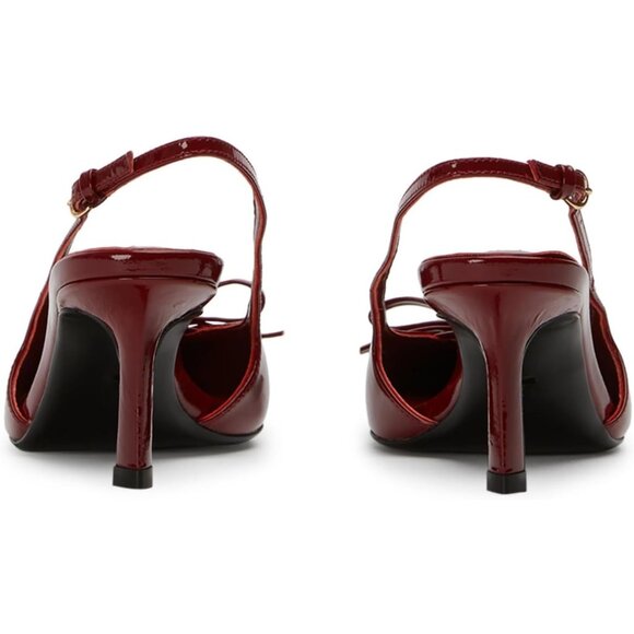 Caradise Women Burgundy Bow Pointed Toe Kitten Pumps Sexy Backless Stiletto Heel - Picture 6 of 8